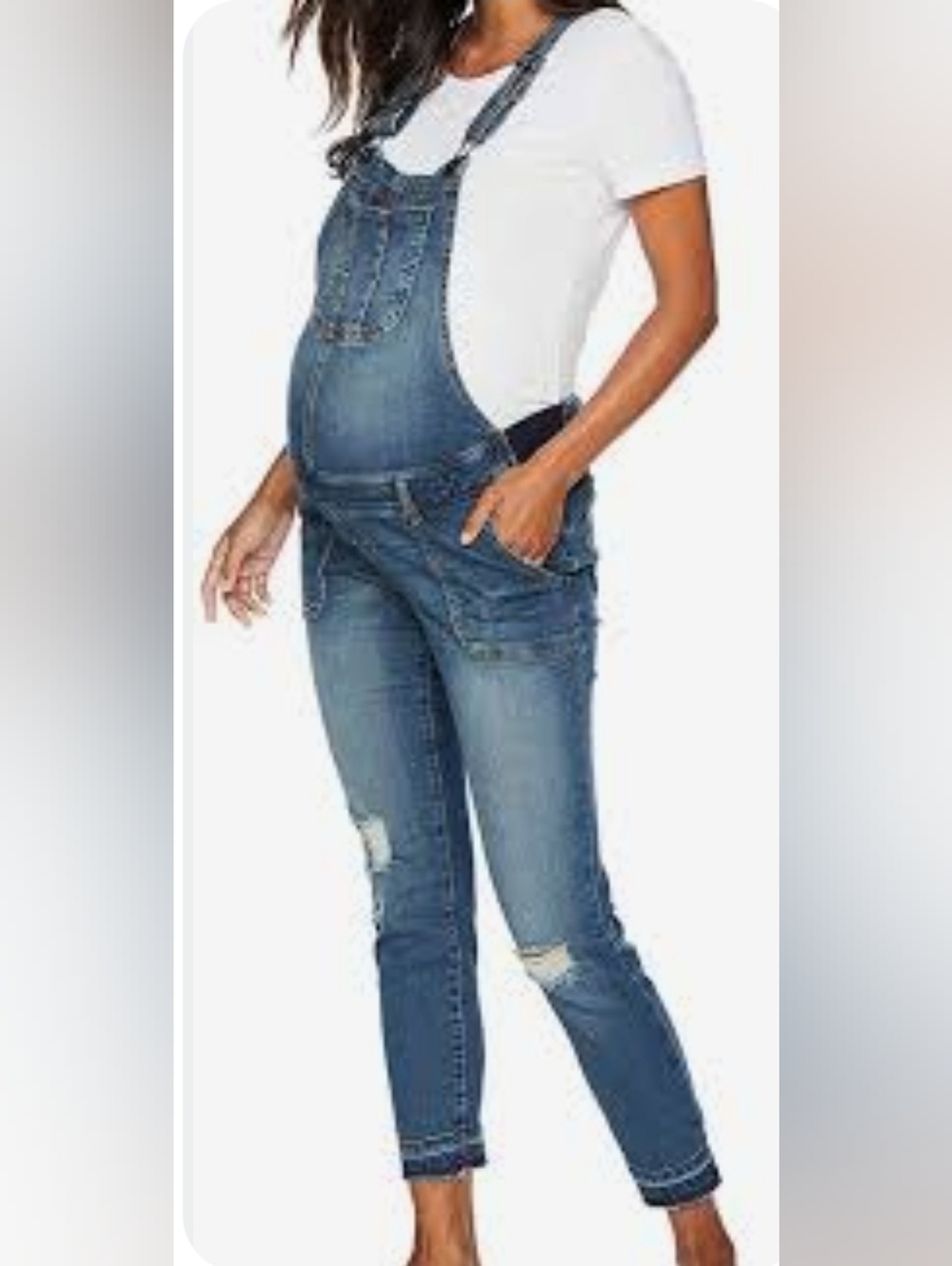 Maternity Blue Denim Distressed Overalls